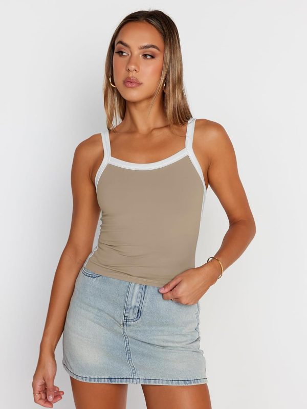 Trendy Queen Women's Double Lined Tank Tops Spaghetti Strap Square Neck Camisole Sleeveless Racerback Cropped Summer Clothes - Image 34