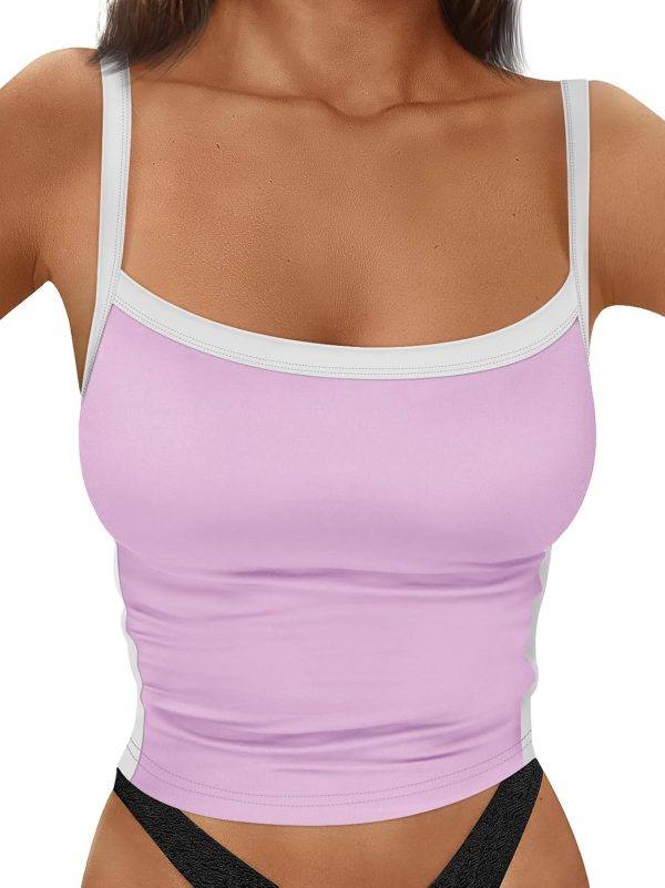 Trendy Queen Women's Double Lined Tank Tops Spaghetti Strap Square Neck Camisole Sleeveless Racerback Cropped Summer Clothes - Image 48
