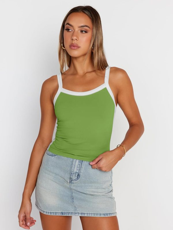 Trendy Queen Women's Double Lined Tank Tops Spaghetti Strap Square Neck Camisole Sleeveless Racerback Cropped Summer Clothes - Image 57