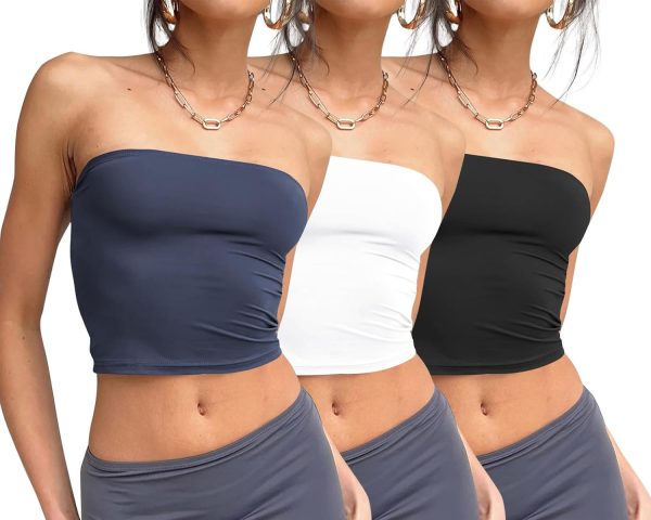 Trendy Queen Womens 3 Pack Tube Tops Crop Going Out Strapless Basic Backless Bandeau Bra Summer Outfits 2025