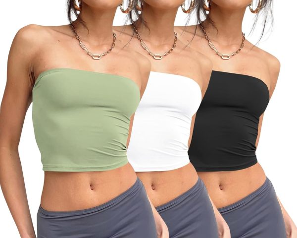 Trendy Queen Womens 3 Pack Tube Tops Crop Going Out Strapless Basic Backless Bandeau Bra Summer Outfits 2025 - Image 5