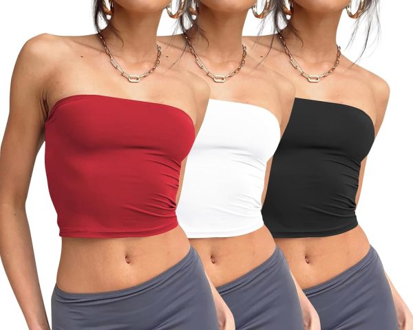 Trendy Queen Womens 3 Pack Tube Tops Crop Going Out Strapless Basic Backless Bandeau Bra Summer Outfits 2025 - Image 9