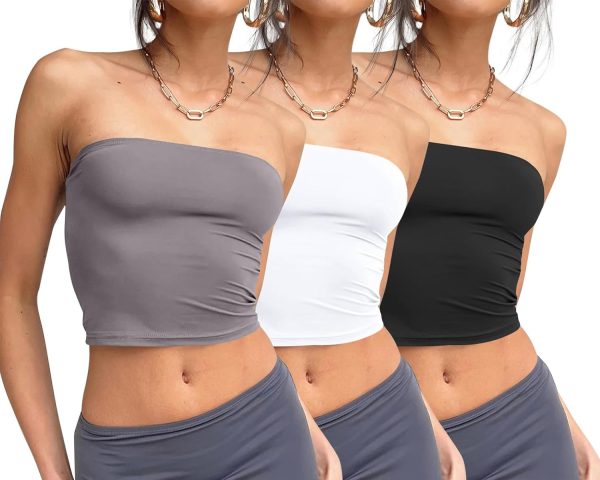 Trendy Queen Womens 3 Pack Tube Tops Crop Going Out Strapless Basic Backless Bandeau Bra Summer Outfits 2025 - Image 17