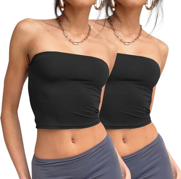 Trendy Queen Womens 3 Pack Tube Tops Crop Going Out Strapless Basic Backless Bandeau Bra Summer Outfits 2025 - Image 29