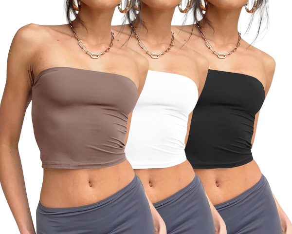 Trendy Queen Womens 3 Pack Tube Tops Crop Going Out Strapless Basic Backless Bandeau Bra Summer Outfits 2025 - Image 33