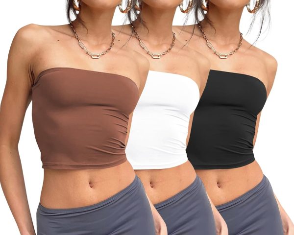 Trendy Queen Womens 3 Pack Tube Tops Crop Going Out Strapless Basic Backless Bandeau Bra Summer Outfits 2025 - Image 37