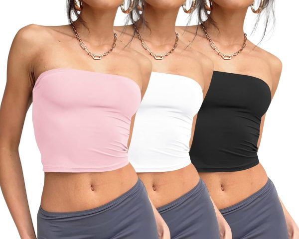 Trendy Queen Womens 3 Pack Tube Tops Crop Going Out Strapless Basic Backless Bandeau Bra Summer Outfits 2025 - Image 41