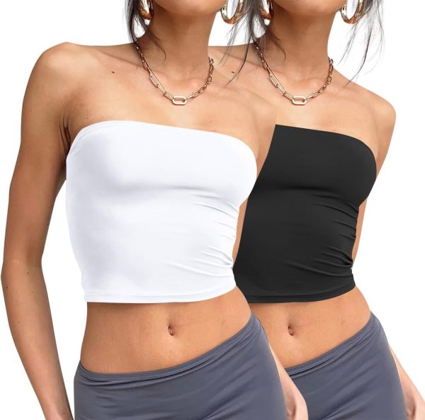 Trendy Queen Womens 3 Pack Tube Tops Crop Going Out Strapless Basic Backless Bandeau Bra Summer Outfits 2025 - Image 45