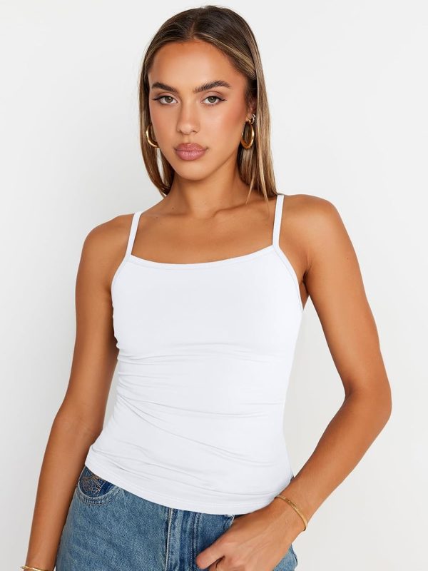 Trendy Queen Womens Adjustable Camisole Sleeveless Square Neck Spaghetti Strap Tank Tops Basic Shirt - Image 2