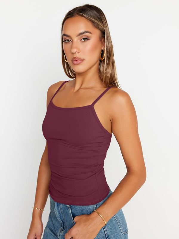 Trendy Queen Womens Adjustable Camisole Sleeveless Square Neck Spaghetti Strap Tank Tops Basic Shirt - Image 14