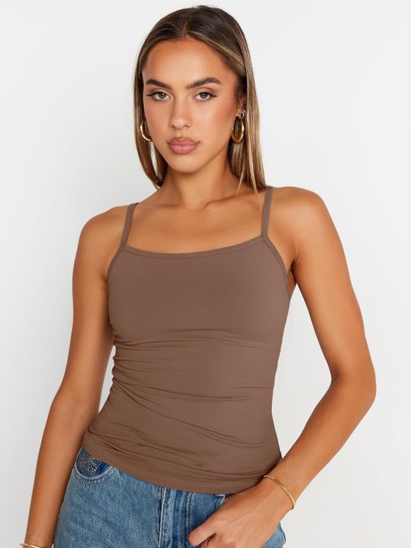Trendy Queen Womens Adjustable Camisole Sleeveless Square Neck Spaghetti Strap Tank Tops Basic Shirt - Image 18