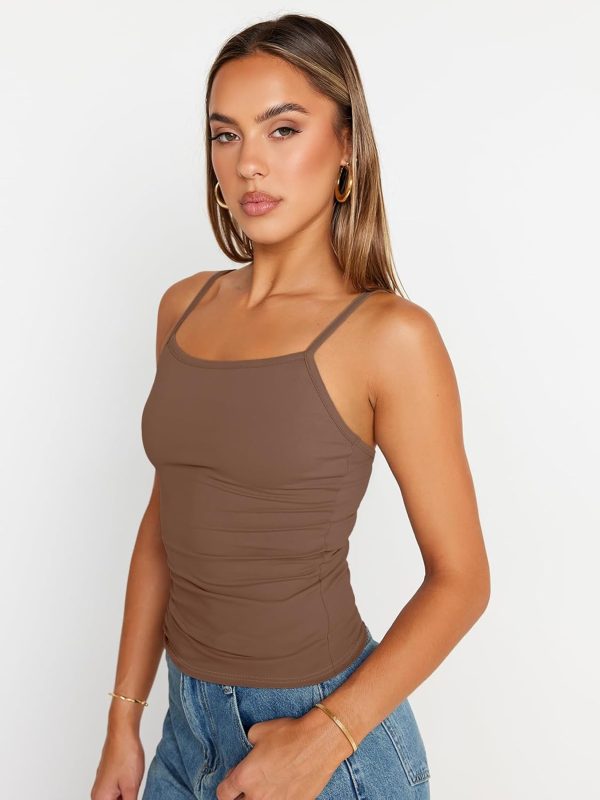 Trendy Queen Womens Adjustable Camisole Sleeveless Square Neck Spaghetti Strap Tank Tops Basic Shirt - Image 19