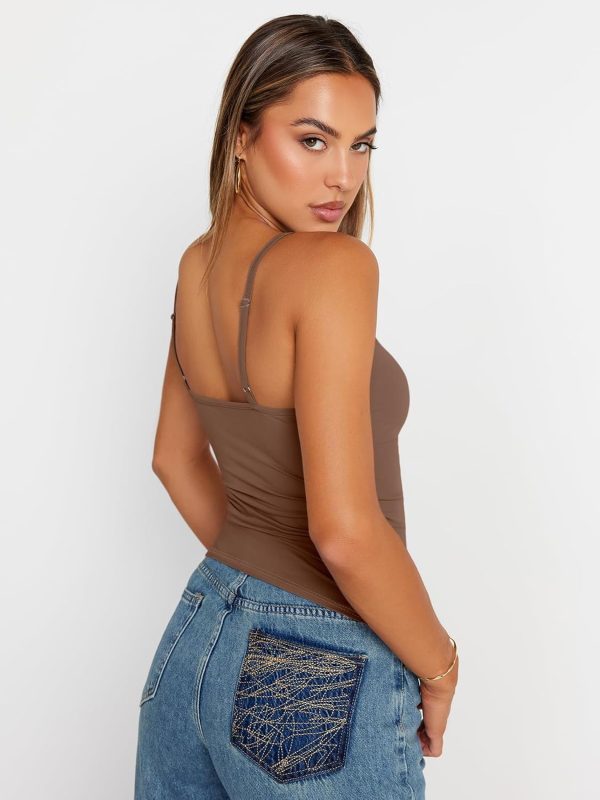 Trendy Queen Womens Adjustable Camisole Sleeveless Square Neck Spaghetti Strap Tank Tops Basic Shirt - Image 20