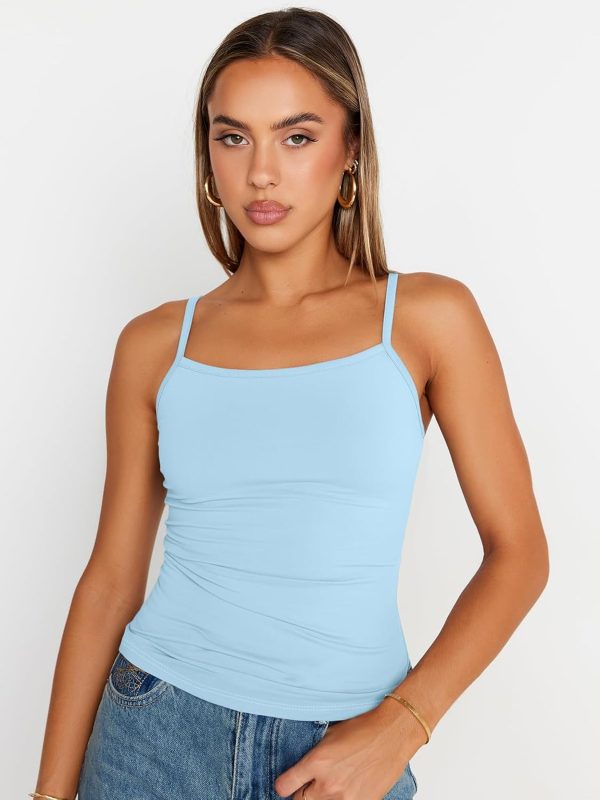 Trendy Queen Womens Adjustable Camisole Sleeveless Square Neck Spaghetti Strap Tank Tops Basic Shirt - Image 23