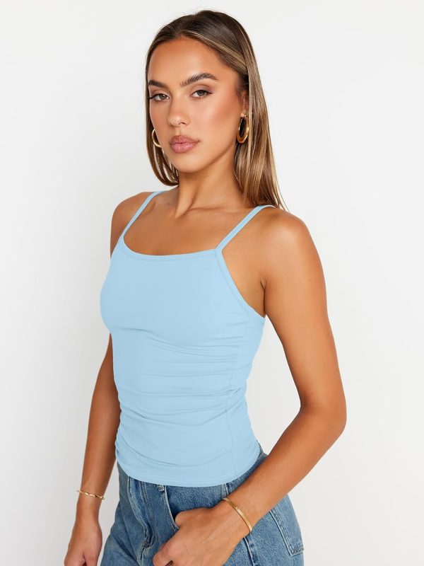 Trendy Queen Womens Adjustable Camisole Sleeveless Square Neck Spaghetti Strap Tank Tops Basic Shirt - Image 24