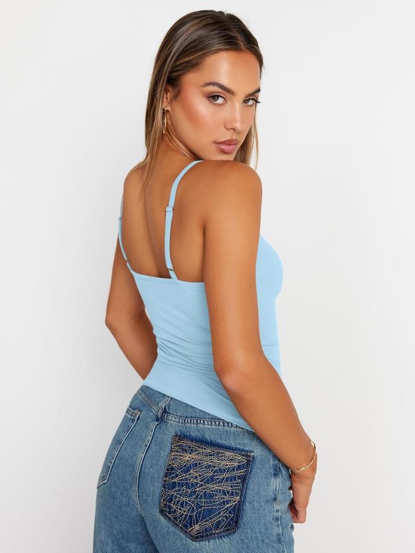 Trendy Queen Womens Adjustable Camisole Sleeveless Square Neck Spaghetti Strap Tank Tops Basic Shirt - Image 25
