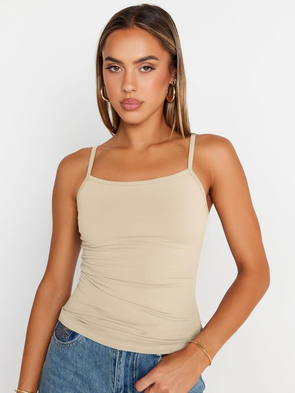 Trendy Queen Womens Adjustable Camisole Sleeveless Square Neck Spaghetti Strap Tank Tops Basic Shirt - Image 28