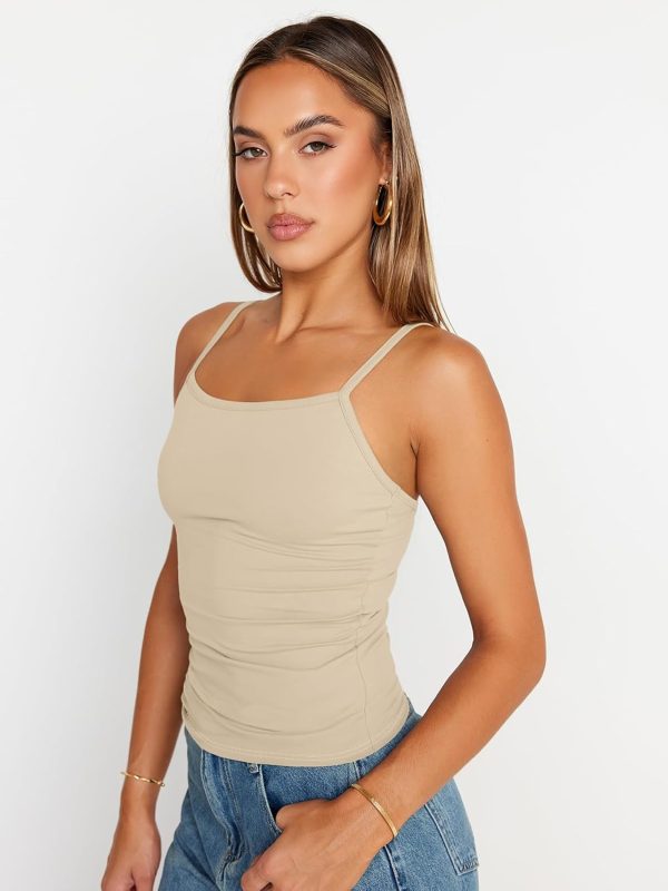 Trendy Queen Womens Adjustable Camisole Sleeveless Square Neck Spaghetti Strap Tank Tops Basic Shirt - Image 29
