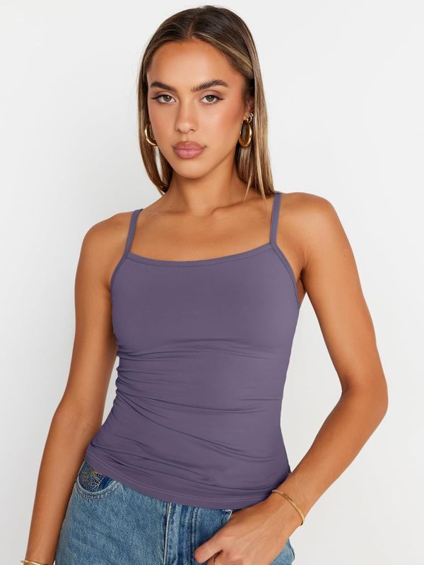 Trendy Queen Womens Adjustable Camisole Sleeveless Square Neck Spaghetti Strap Tank Tops Basic Shirt - Image 33