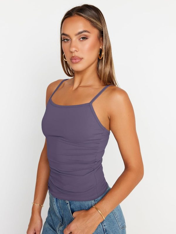 Trendy Queen Womens Adjustable Camisole Sleeveless Square Neck Spaghetti Strap Tank Tops Basic Shirt - Image 34
