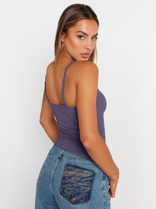 Trendy Queen Womens Adjustable Camisole Sleeveless Square Neck Spaghetti Strap Tank Tops Basic Shirt - Image 35