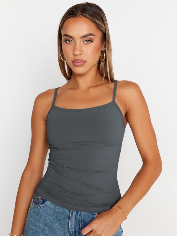 Trendy Queen Womens Adjustable Camisole Sleeveless Square Neck Spaghetti Strap Tank Tops Basic Shirt - Image 38