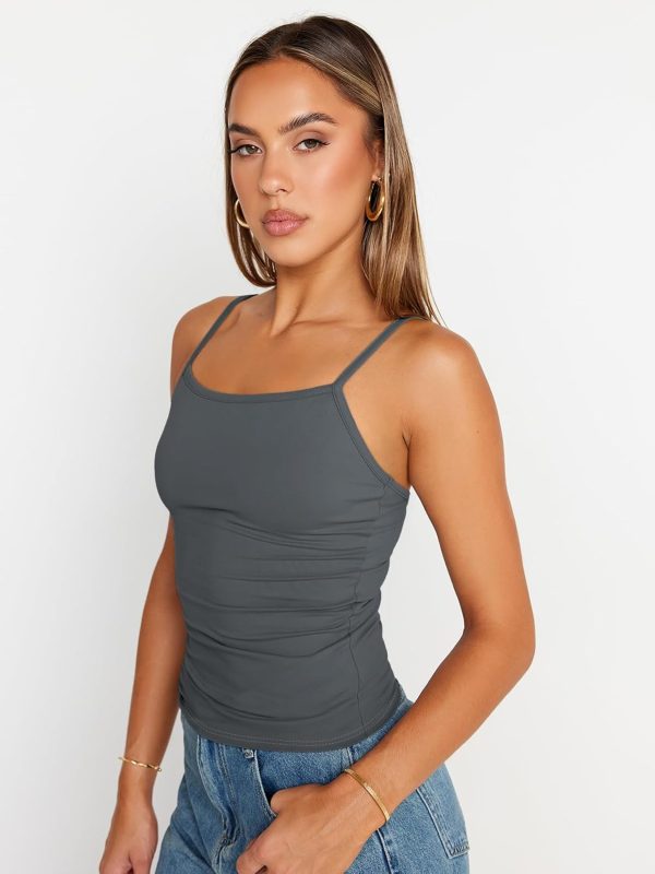 Trendy Queen Womens Adjustable Camisole Sleeveless Square Neck Spaghetti Strap Tank Tops Basic Shirt - Image 39