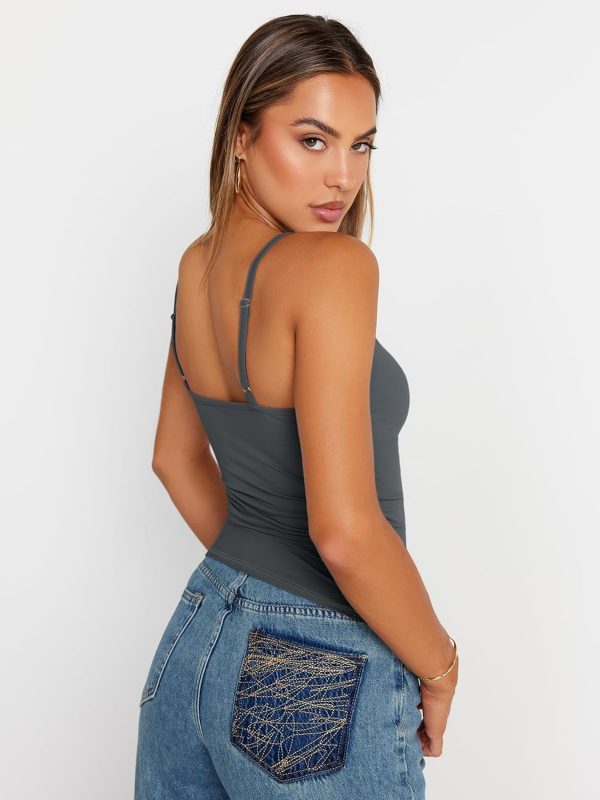 Trendy Queen Womens Adjustable Camisole Sleeveless Square Neck Spaghetti Strap Tank Tops Basic Shirt - Image 40