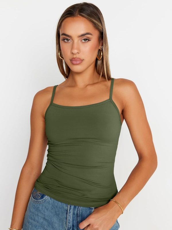 Trendy Queen Womens Adjustable Camisole Sleeveless Square Neck Spaghetti Strap Tank Tops Basic Shirt - Image 44