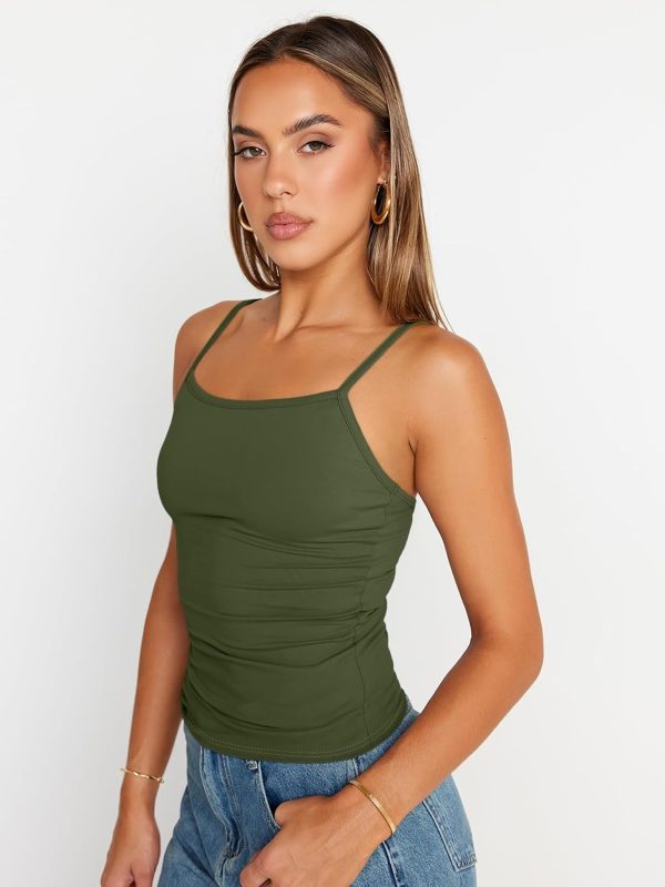 Trendy Queen Womens Adjustable Camisole Sleeveless Square Neck Spaghetti Strap Tank Tops Basic Shirt - Image 45