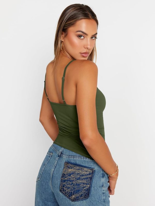 Trendy Queen Womens Adjustable Camisole Sleeveless Square Neck Spaghetti Strap Tank Tops Basic Shirt - Image 46