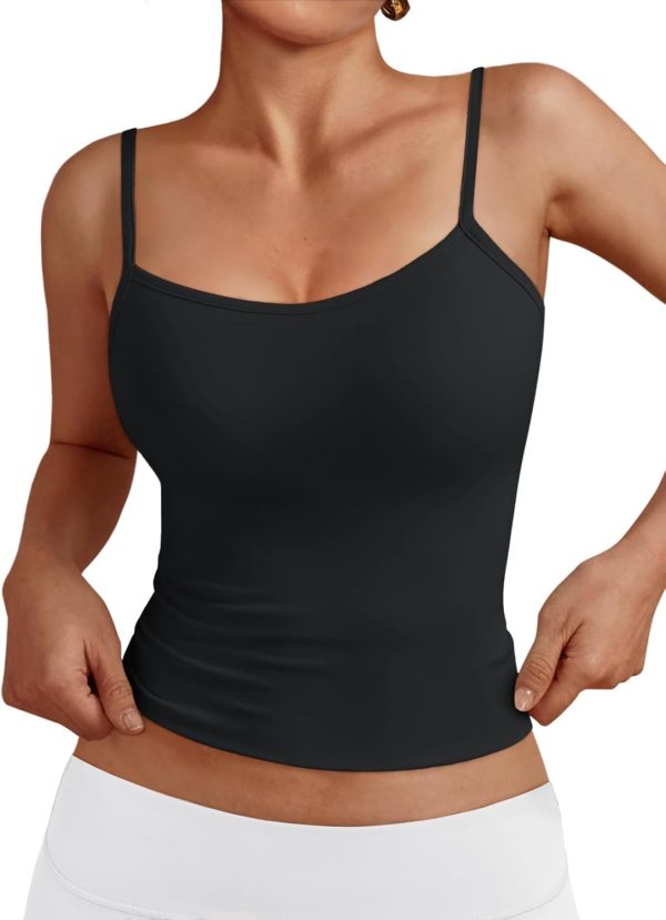 Trendy Queen Womens Adjustable Camisole Sleeveless Square Neck Spaghetti Strap Tank Tops Basic Shirt - Image 48