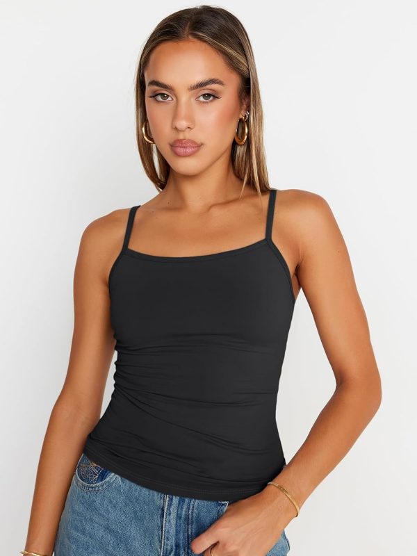 Trendy Queen Womens Adjustable Camisole Sleeveless Square Neck Spaghetti Strap Tank Tops Basic Shirt - Image 49