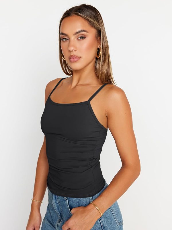 Trendy Queen Womens Adjustable Camisole Sleeveless Square Neck Spaghetti Strap Tank Tops Basic Shirt - Image 50