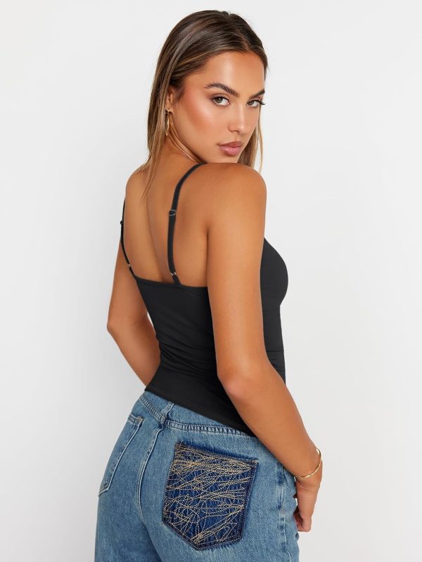 Trendy Queen Womens Adjustable Camisole Sleeveless Square Neck Spaghetti Strap Tank Tops Basic Shirt - Image 51