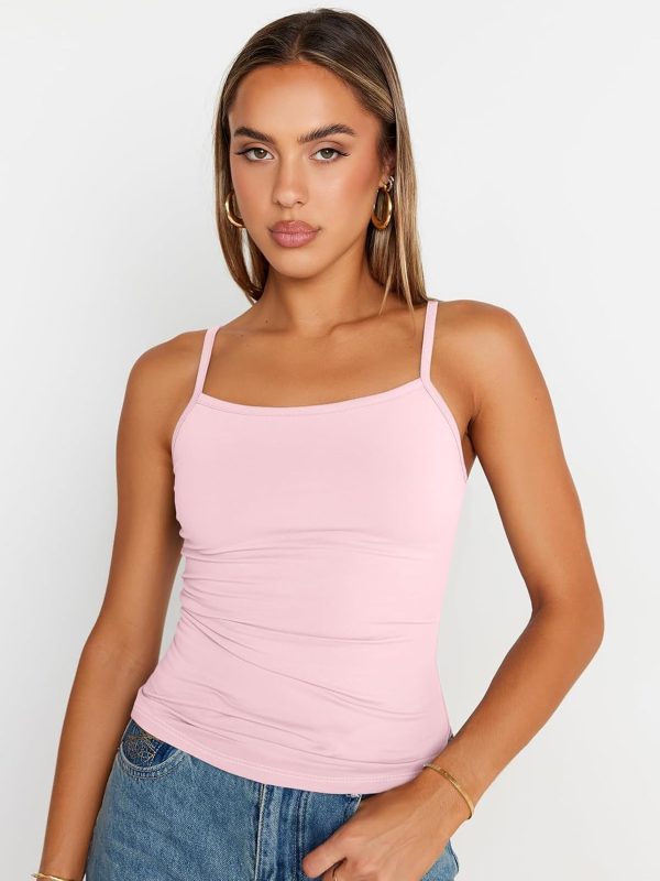 Trendy Queen Womens Adjustable Camisole Sleeveless Square Neck Spaghetti Strap Tank Tops Basic Shirt - Image 55