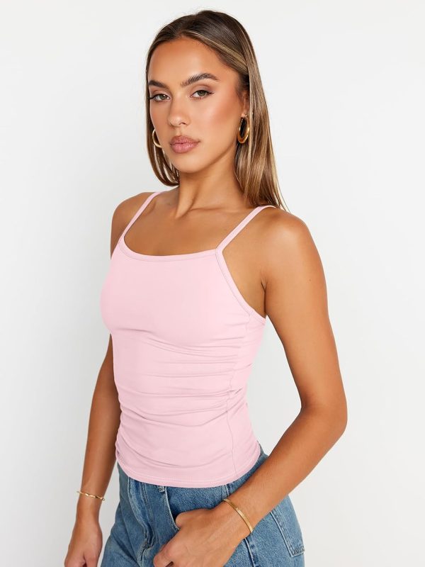 Trendy Queen Womens Adjustable Camisole Sleeveless Square Neck Spaghetti Strap Tank Tops Basic Shirt - Image 56