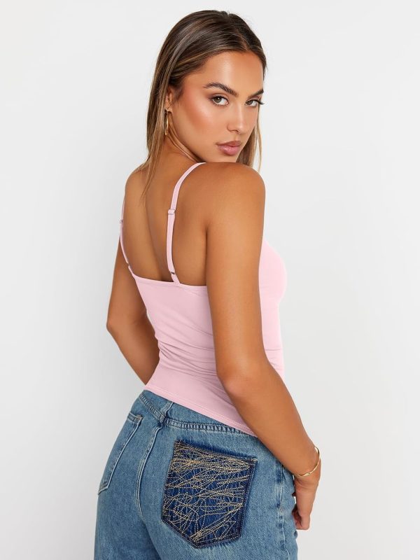Trendy Queen Womens Adjustable Camisole Sleeveless Square Neck Spaghetti Strap Tank Tops Basic Shirt - Image 57