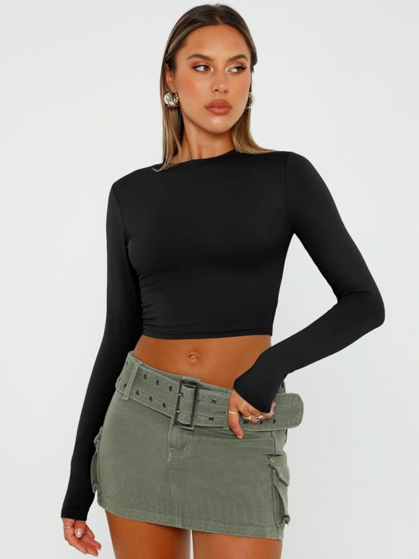 Trendy Queen Womens Long Sleeve Crop Tops Basic Slim Fitted Shirts Fashion 2025 Going Out Y2k Tops Teen Girl Clothes - Image 2