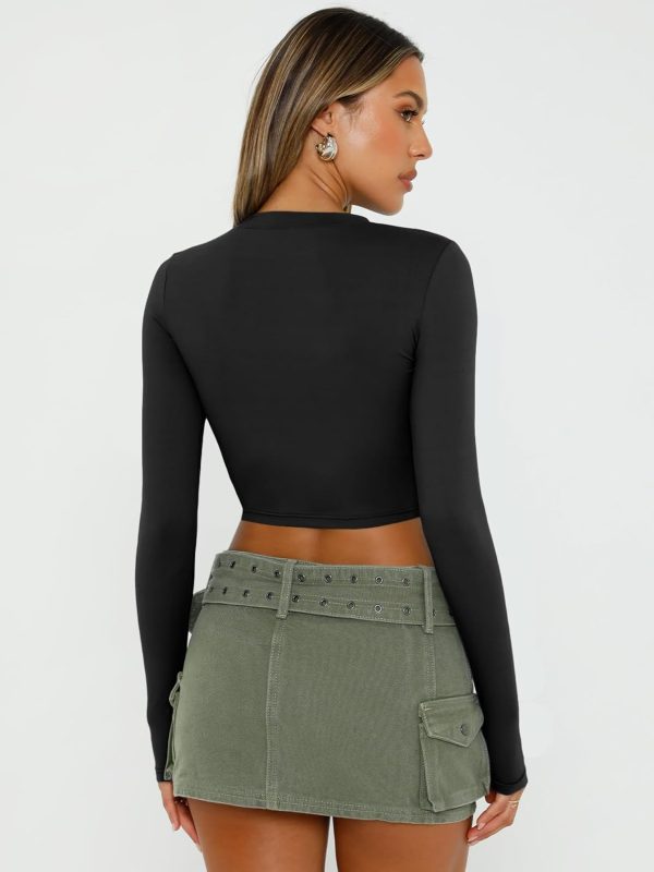 Trendy Queen Womens Long Sleeve Crop Tops Basic Slim Fitted Shirts Fashion 2025 Going Out Y2k Tops Teen Girl Clothes - Image 4
