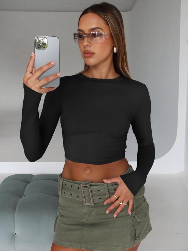 Trendy Queen Womens Long Sleeve Crop Tops Basic Slim Fitted Shirts Fashion 2025 Going Out Y2k Tops Teen Girl Clothes - Image 5