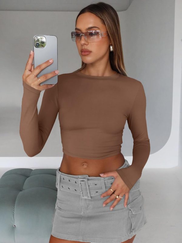 Trendy Queen Womens Long Sleeve Crop Tops Basic Slim Fitted Shirts Fashion 2025 Going Out Y2k Tops Teen Girl Clothes - Image 11