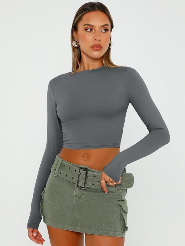 Trendy Queen Womens Long Sleeve Crop Tops Basic Slim Fitted Shirts Fashion 2025 Going Out Y2k Tops Teen Girl Clothes - Image 13