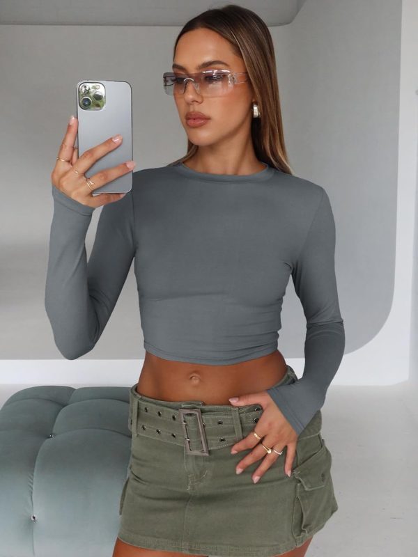 Trendy Queen Womens Long Sleeve Crop Tops Basic Slim Fitted Shirts Fashion 2025 Going Out Y2k Tops Teen Girl Clothes - Image 16