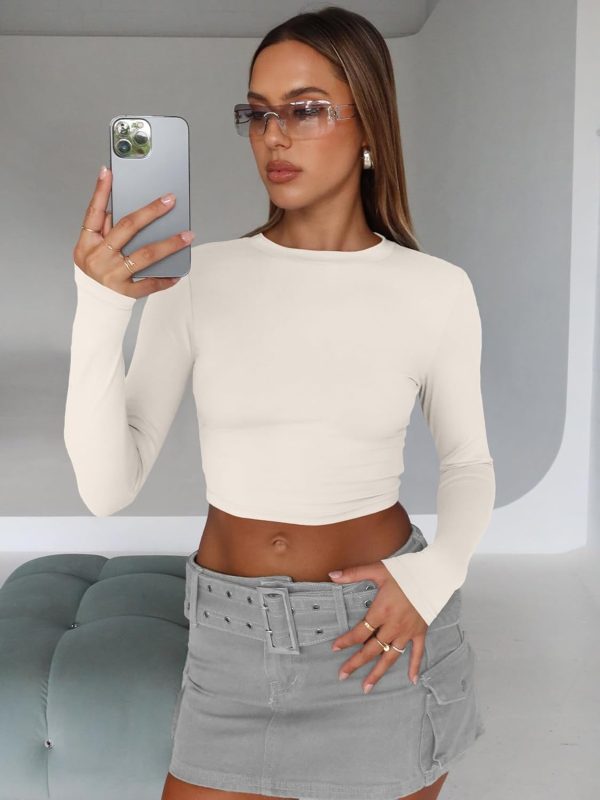 Trendy Queen Womens Long Sleeve Crop Tops Basic Slim Fitted Shirts Fashion 2025 Going Out Y2k Tops Teen Girl Clothes - Image 26