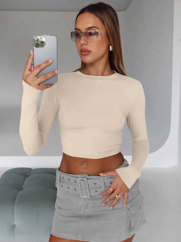Trendy Queen Womens Long Sleeve Crop Tops Basic Slim Fitted Shirts Fashion 2025 Going Out Y2k Tops Teen Girl Clothes - Image 31