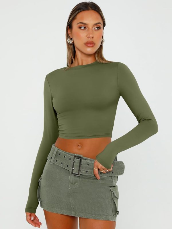 Trendy Queen Womens Long Sleeve Crop Tops Basic Slim Fitted Shirts Fashion 2025 Going Out Y2k Tops Teen Girl Clothes - Image 33