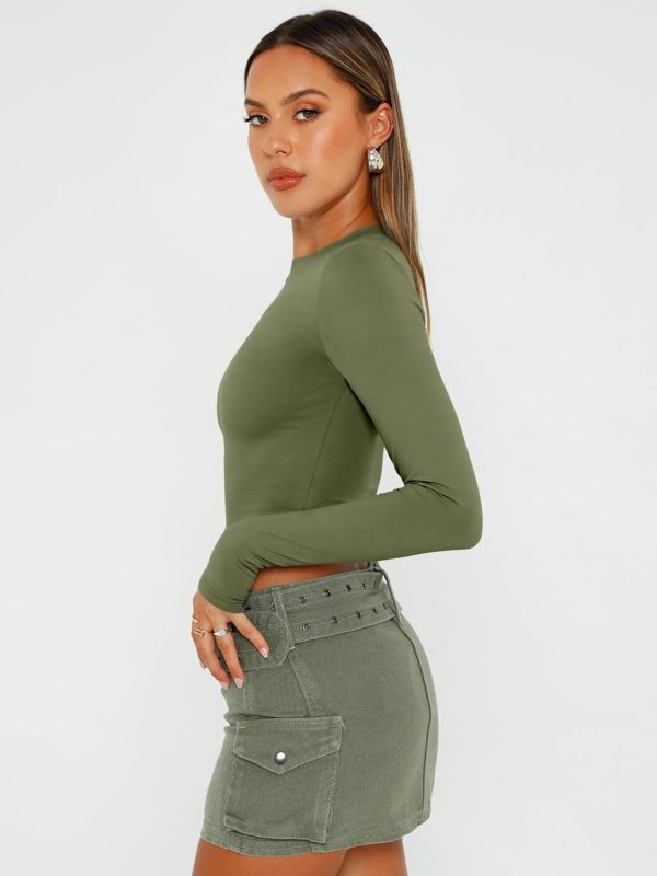 Trendy Queen Womens Long Sleeve Crop Tops Basic Slim Fitted Shirts Fashion 2025 Going Out Y2k Tops Teen Girl Clothes - Image 34