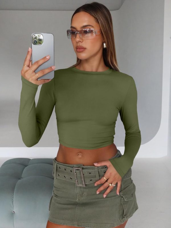 Trendy Queen Womens Long Sleeve Crop Tops Basic Slim Fitted Shirts Fashion 2025 Going Out Y2k Tops Teen Girl Clothes - Image 36