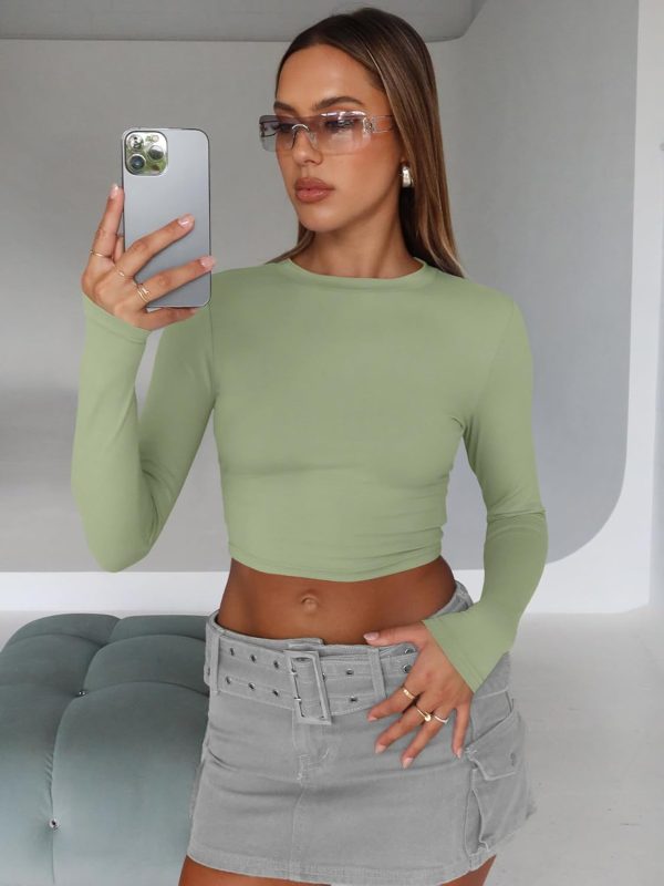 Trendy Queen Womens Long Sleeve Crop Tops Basic Slim Fitted Shirts Fashion 2025 Going Out Y2k Tops Teen Girl Clothes - Image 41